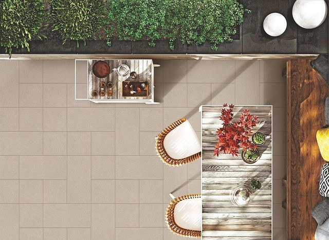 Adding tile to your garden Top down view of tiled garden